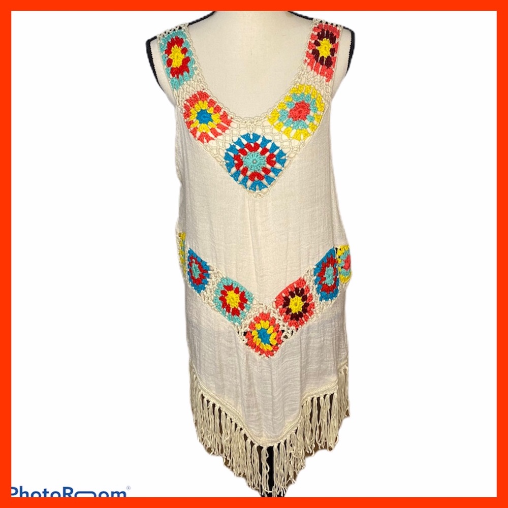 Rima Colorful Crochet Fringed Swim Cover Up